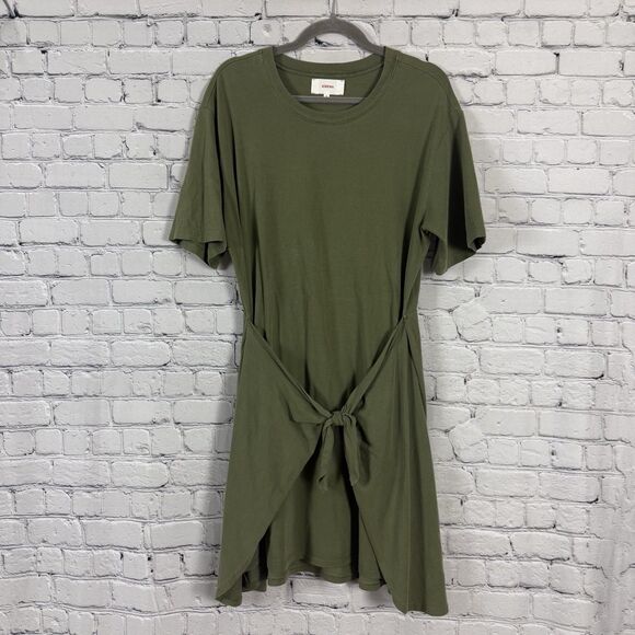 Xirena Emme Tie Front Mini T Shirt Dress in Sea Grass Green Womens Size M Cotton - Picture 1 of 14